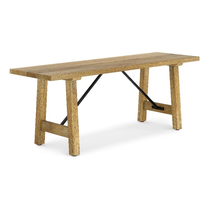 Harvey Industrial 47 inch Wide Mango Hardwood and Metal Bench in Natural