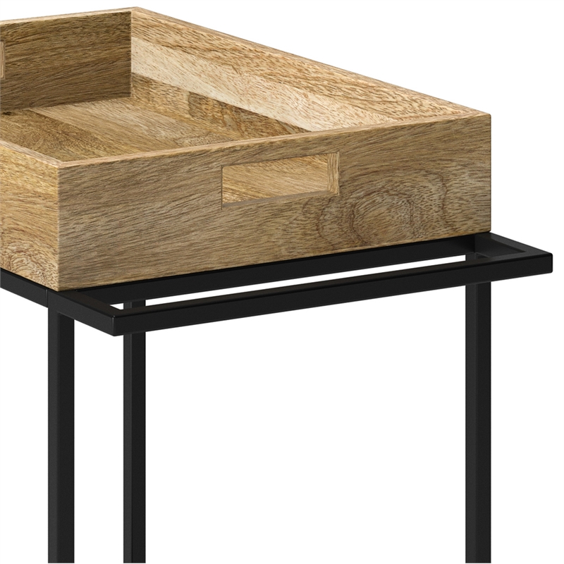 Simons Modern Industrial Solid Mango Wood and Metal Bar Cart in Natural