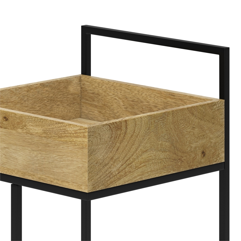 Hobbs Modern Industrial Solid Mango Wood and Metal Bar Cart in Natural