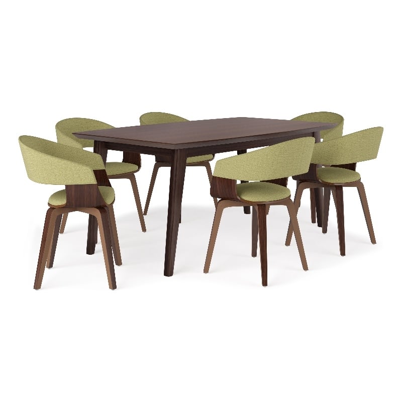 Simpli Home Lowell/Draper 7-Piece Wood & Fabric Dining Set in Green