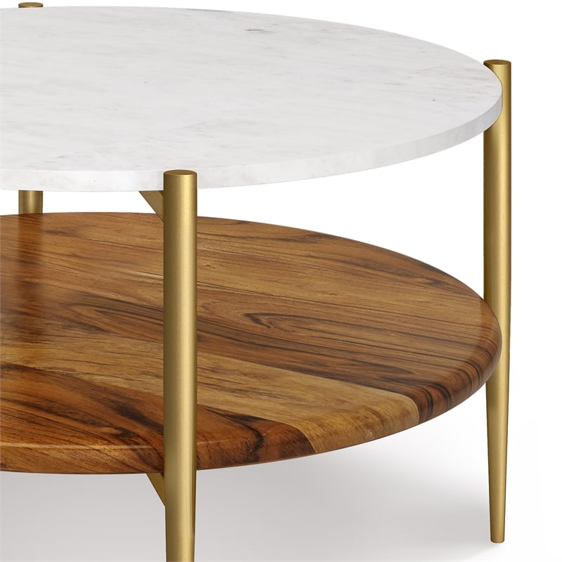Wagner  30 inch Wide Metal Coffee Table in White/Natural