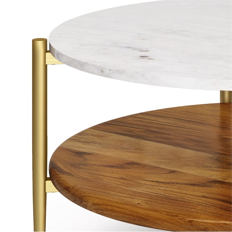 Wagner  30 inch Wide Metal Coffee Table in White/Natural