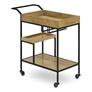 Barnes Wood and Metal Modern Industrial Bar Cart in Natural