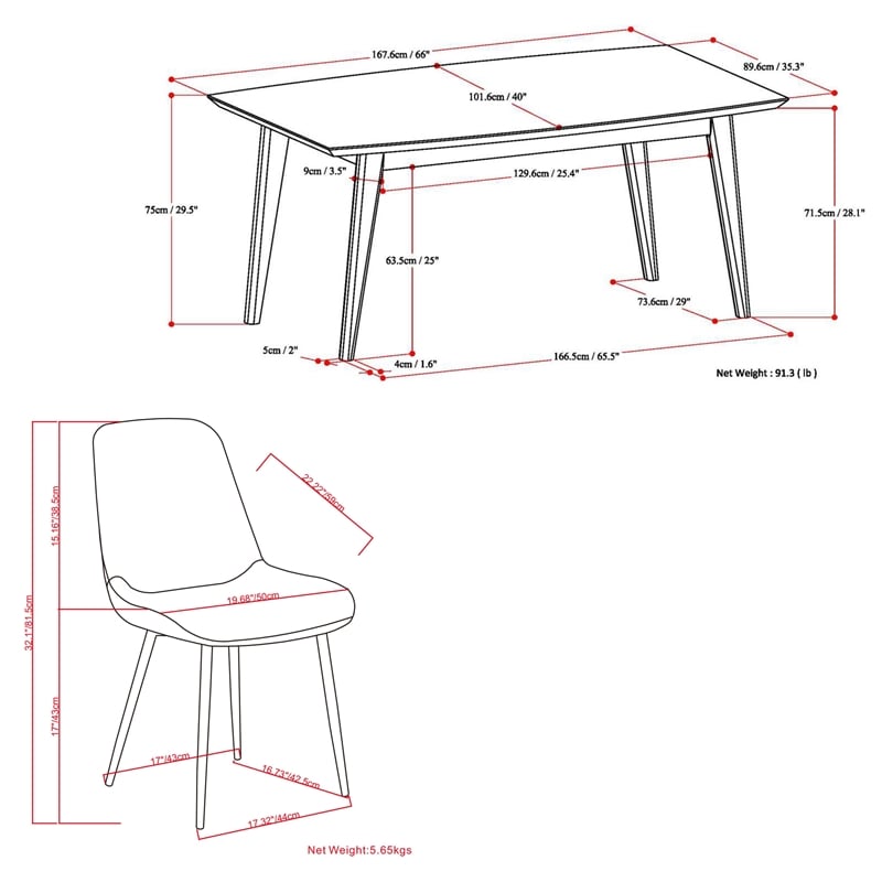 Rosemead / Draper 5 Piece Dining Set in Slate Gray and 66 inch Wide Table