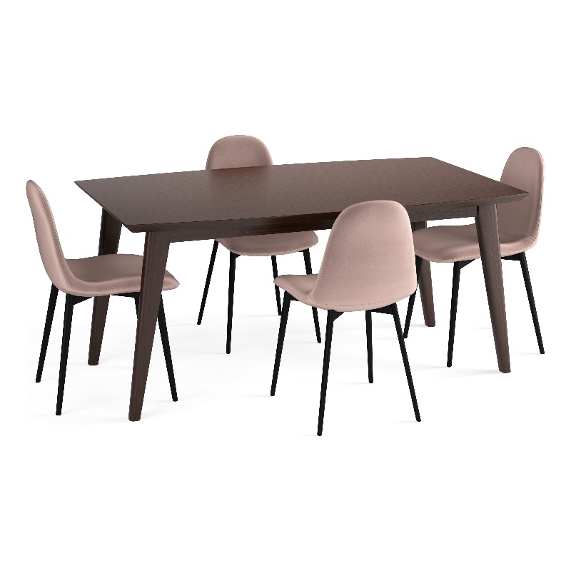 Alpine / Draper 5 Piece Dining Set in Rose  and 66 inch Wide Table