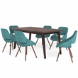 Simpli Home Malden/Draper 7-PC Dining Set in Turquoise Blue Fabric/Walnut Veneer