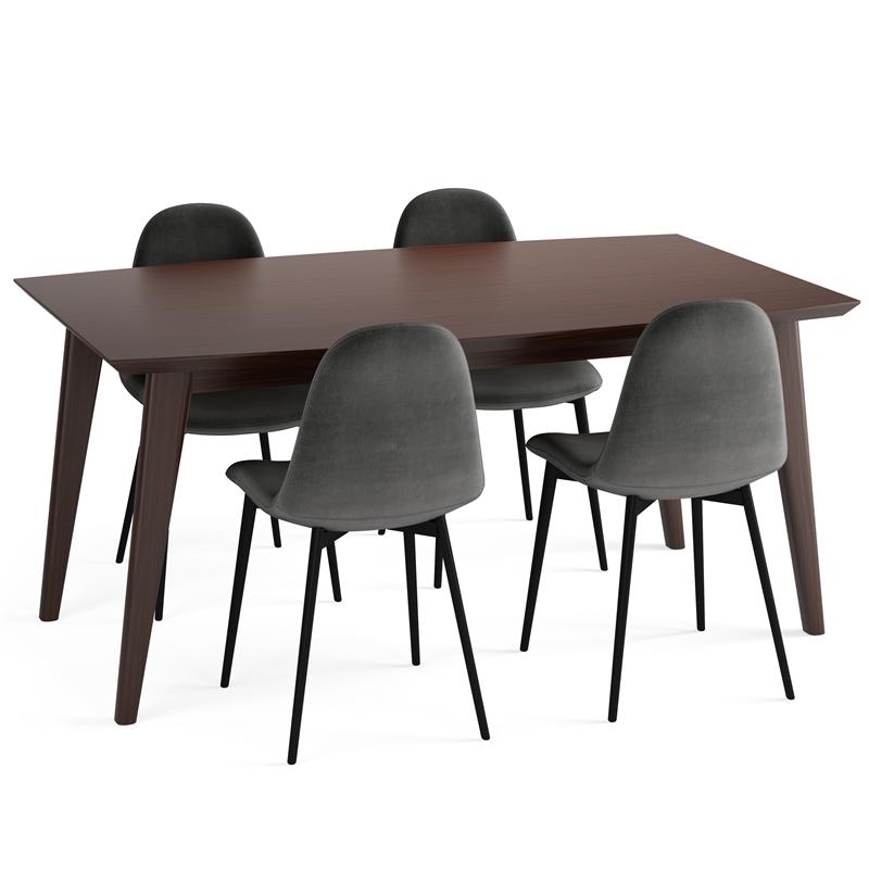 Simpli Home Alpine/Draper 5-Piece Wood & Fabric Dining Set in Dark Gray/Brown