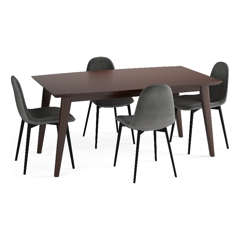 Simpli Home Alpine/Draper 5-Piece Wood & Fabric Dining Set in Dark Gray/Brown