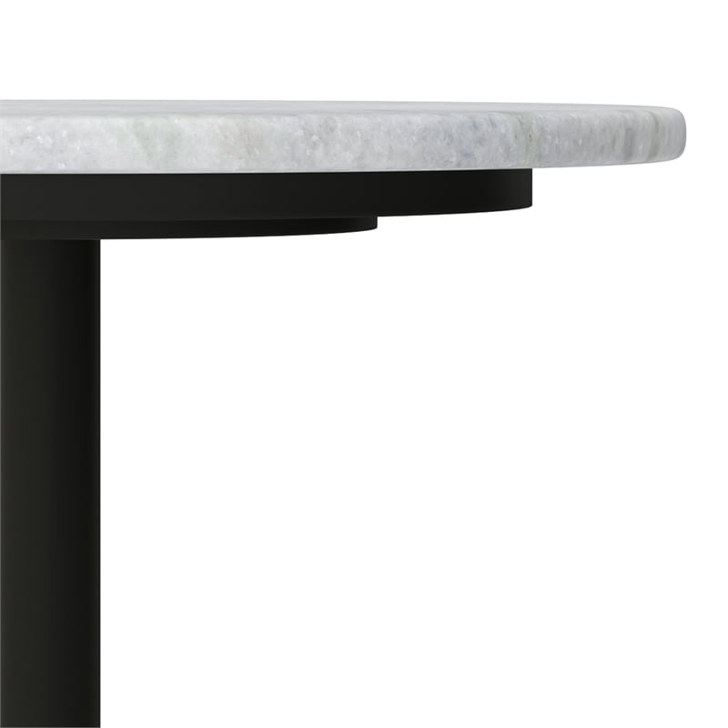 Evans 16 inch Wide Modern Side Table in White Genuine Marble and Black/Gold Iron