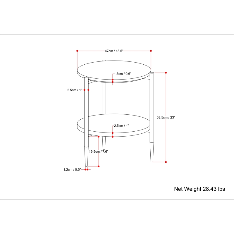 Wagner  18 inch Wide Metal Round Marble & Wood Side Table in White/Natural