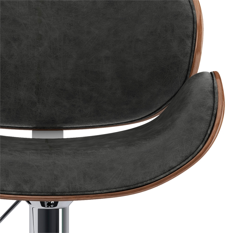 Marana Modern Bentwood Adjustable Height Lift Bar Stool in Gray Faux Leather