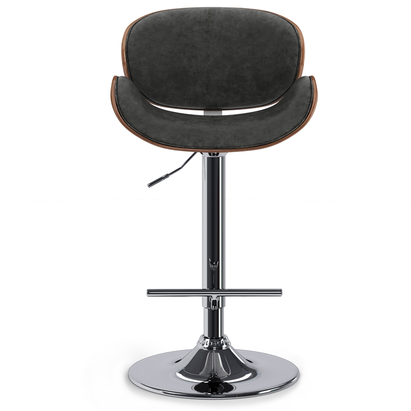 Marana Modern Bentwood Adjustable Height Lift Bar Stool in Gray Faux Leather