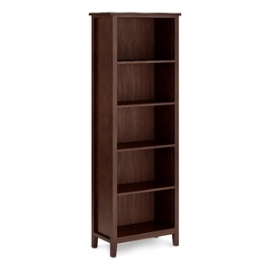artisan solid wood 72x26 inch contemporary 5 shelf bookcase in russet brown