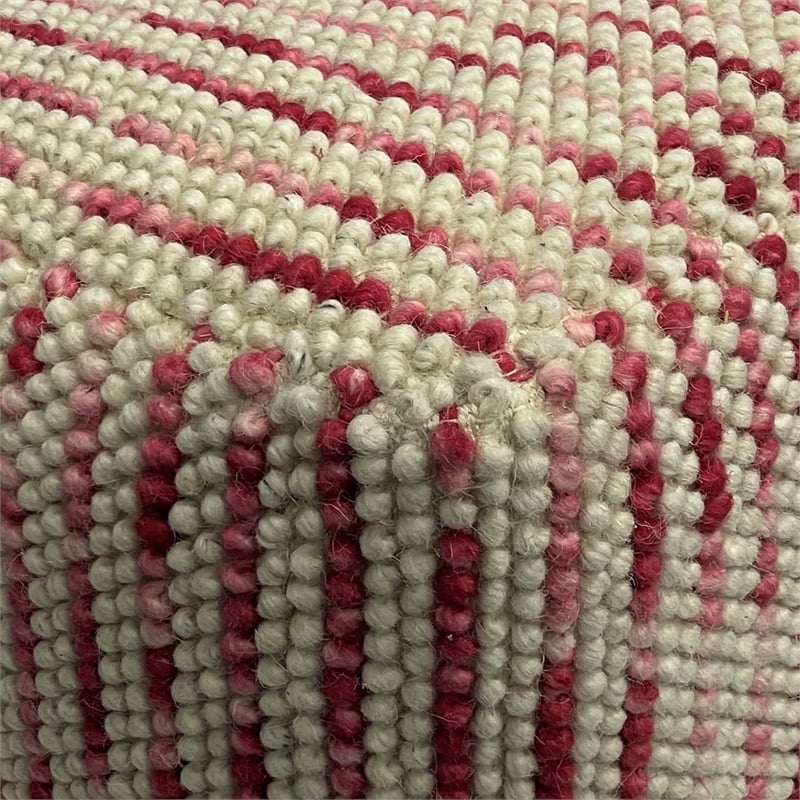 Zoey Boho Cube Woven Pouf in Maroon Cotton and Wool