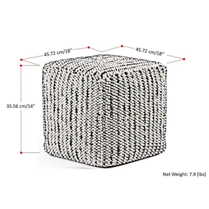 Zoey Boho Cube Woven Pouf in Maroon Cotton and Wool
