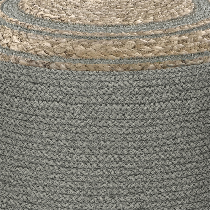 Serena Contemporary Round Braided Pouf in Dove Gray Cotton