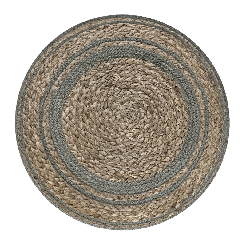Serena Contemporary Round Braided Pouf in Dove Gray Cotton