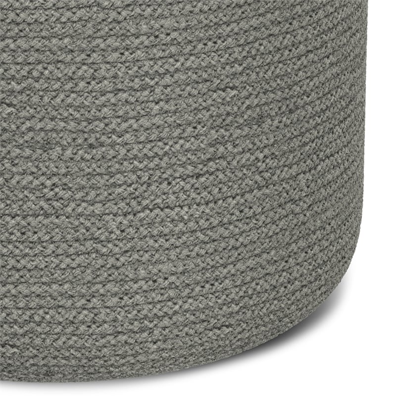 Serena Contemporary Round Braided Pouf in Dove Gray Cotton