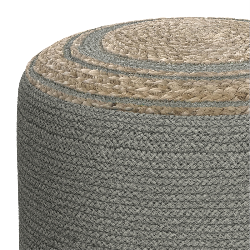 Serena Contemporary Round Braided Pouf in Dove Gray Cotton
