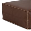 Brody Boho Square Pouf in Distressed Dark Brown Vegan Faux Leather