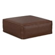 Brody Boho Square Pouf in Distressed Dark Brown Vegan Faux Leather
