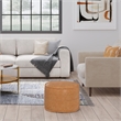 Brody Boho Round Pouf in Distressed Brown Faux Leather