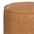 Brody Boho Round Pouf in Distressed Brown Faux Leather