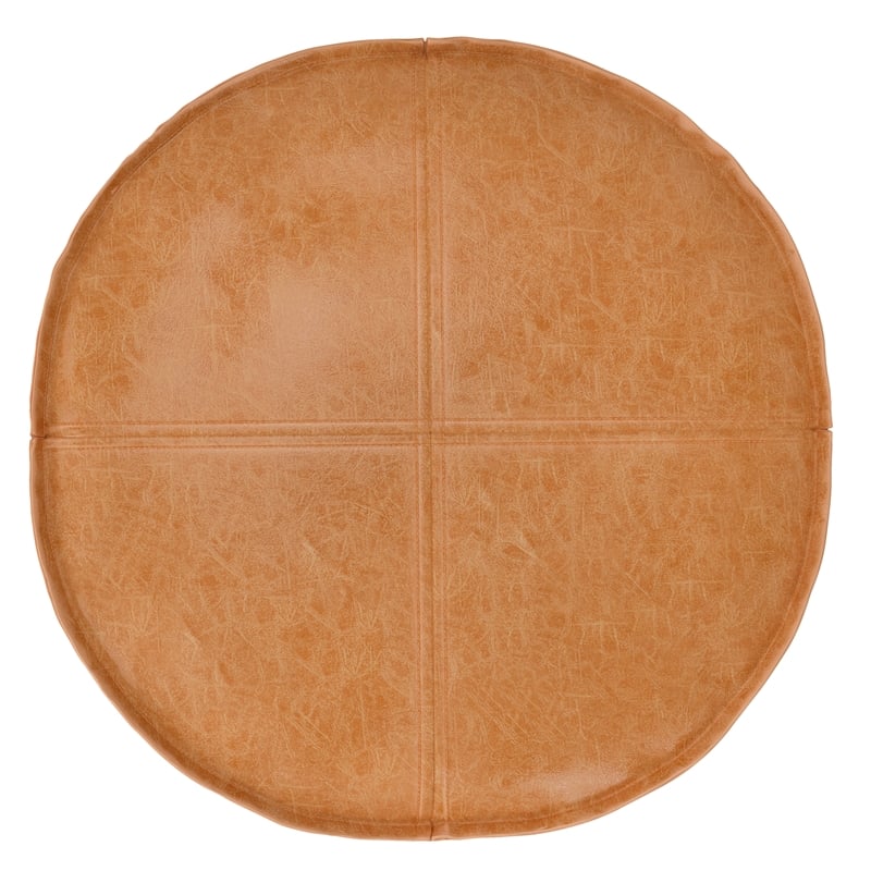 Brody Boho Round Pouf in Distressed Brown Faux Leather