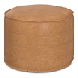 Brody Boho Round Pouf in Distressed Brown Faux Leather