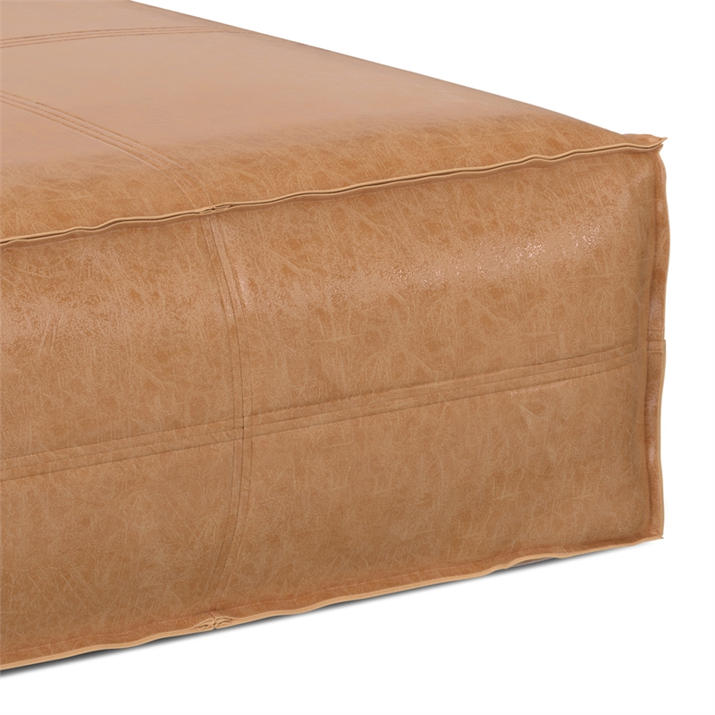 Brody Boho Square Pouf in Distressed Brown Vegan Faux Leather