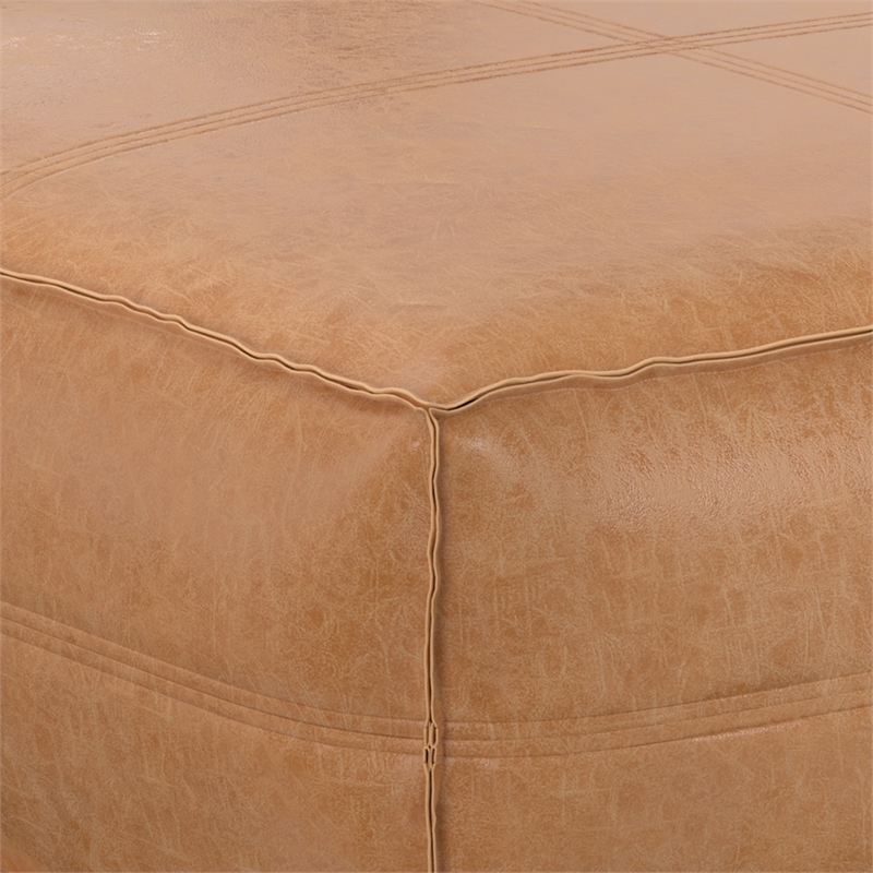 Brody Boho Square Pouf in Distressed Brown Vegan Faux Leather