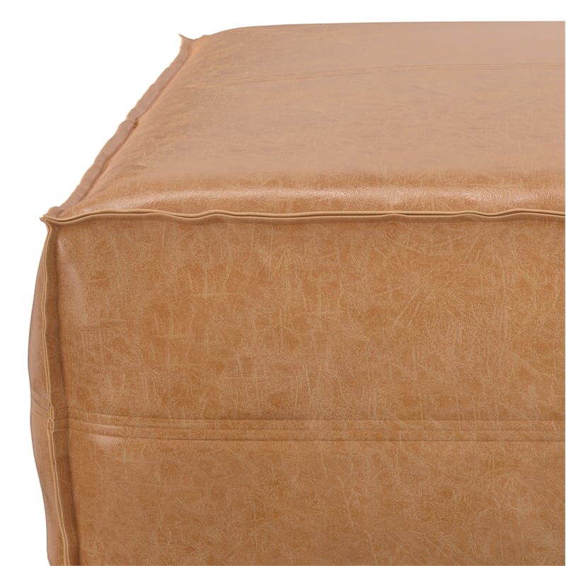 Brody Boho Square Pouf in Distressed Brown Vegan Faux Leather