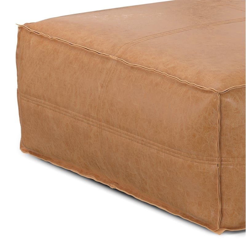Brody Boho Square Pouf in Distressed Brown Vegan Faux Leather