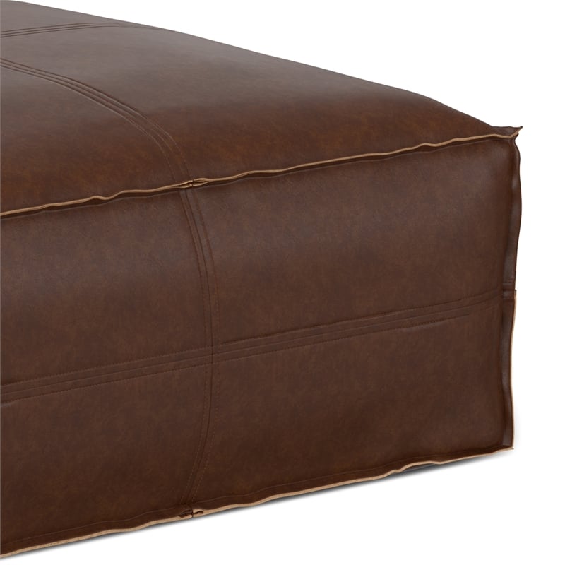 Brody Boho Square Pouf in Distressed Dark Brown Faux Leather