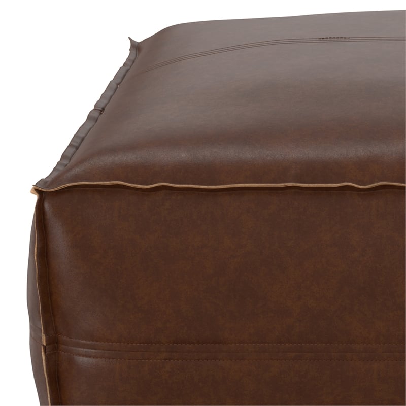 Brody Boho Square Pouf in Distressed Dark Brown Faux Leather