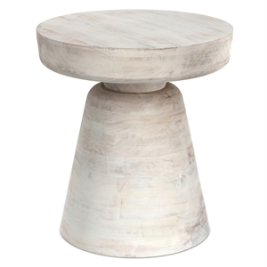 Simpli Home Robbie Solid Wood Round Accent Table in Distressed White Wash