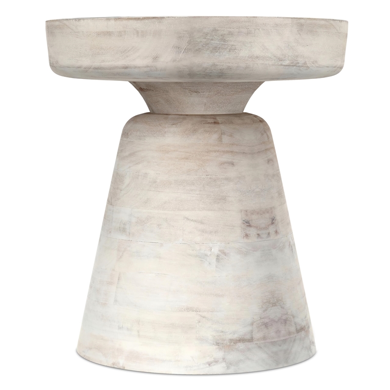 Simpli Home Robbie Solid Wood Round Accent Table in Distressed White Wash