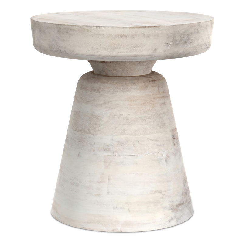 Simpli Home Robbie Solid Wood Round Accent Table in Distressed White Wash