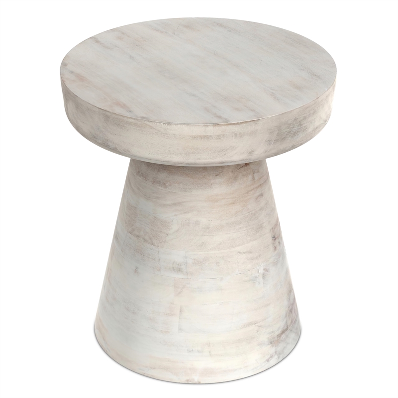 Simpli Home Robbie Solid Wood Round Accent Table in Distressed White Wash