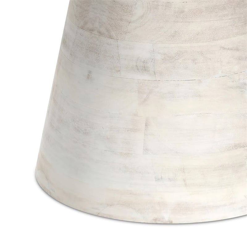 Simpli Home Robbie Solid Wood Round Accent Table in Distressed White Wash