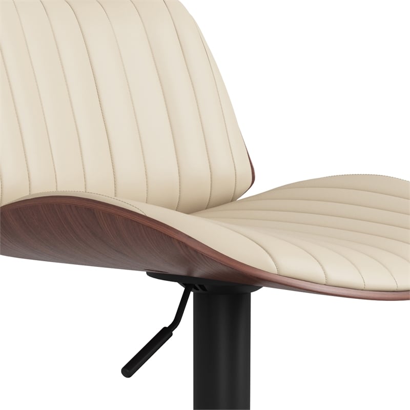 Goulding Modern Adjustable Swivel Bar Stool in Cream Vegan Faux Leather