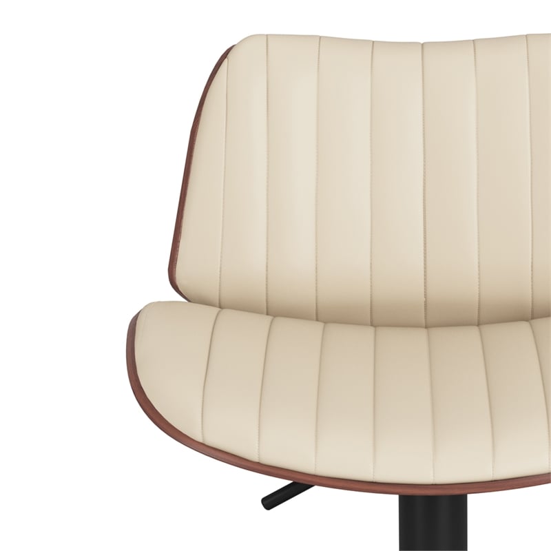 Goulding Modern Adjustable Swivel Bar Stool in Cream Vegan Faux Leather
