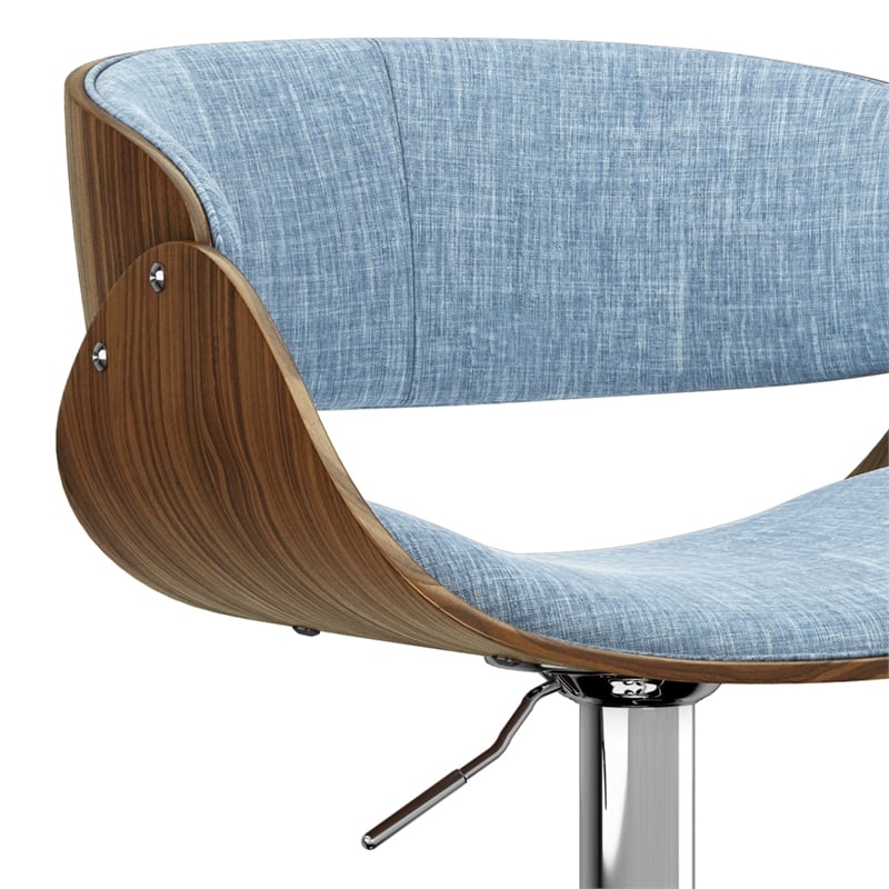 Amery  Adjustable Swivel Bar Stool in Denim Blue Linen Look Fabric