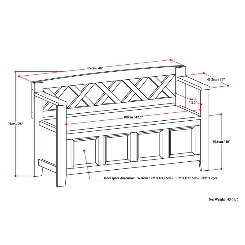 Amherst 48 inch Wide Solid Wood Transitional Entryway Bench in Fog Gray