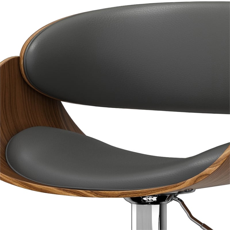 Simpli Home Amery Faux Leather Adjustable Swivel Bar Stool in Charcoal Gray