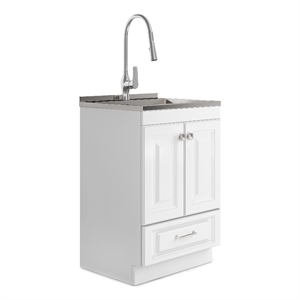 Lawrence Transitional 24&quot Laundry Cabinet with Faucet and Stainless Steel Sink
