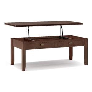 Simpli Home Artisan 46&quotW Solid Wood Lift-Top Coffee Table in Russet Brown