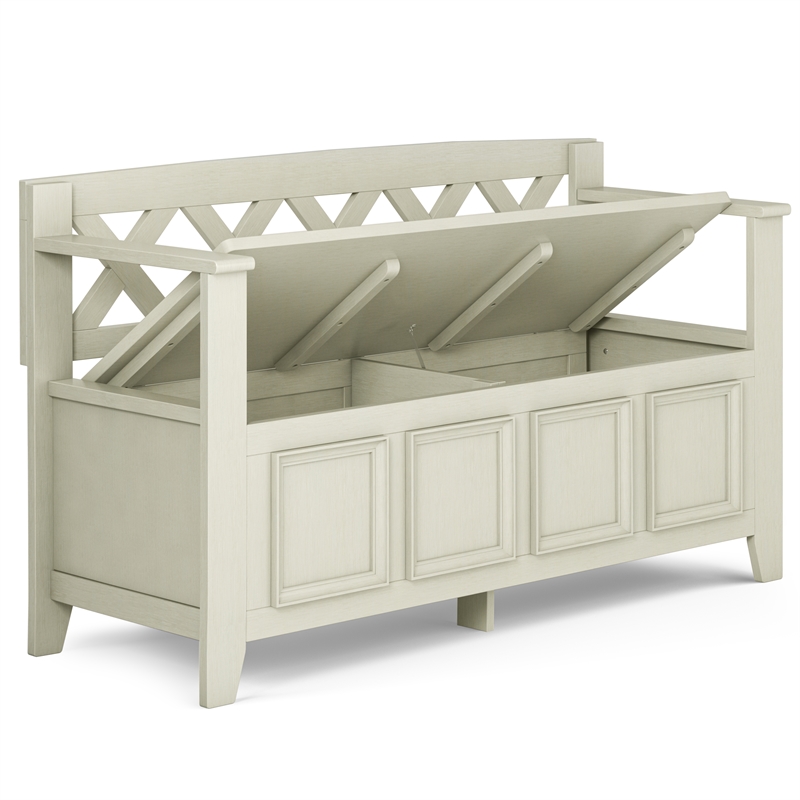 Amherst 48 inch Wide Solid Wood Transitional Entryway Bench in Antique White