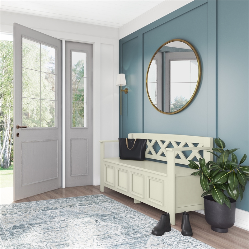 Amherst 48 inch Wide Solid Wood Transitional Entryway Bench in Antique White
