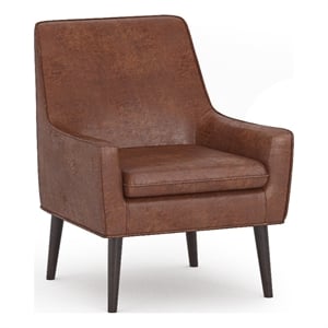Simpli Home Robson 27&quotW Faux Leather Accent Chair in Distressed Saddle Brown